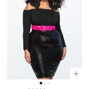💚💚Sexy Off the Shoulder Black Sequin Dress